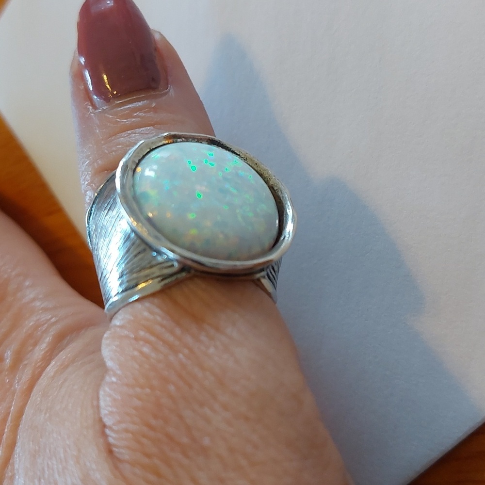 Sterling Silver Opal Statement Ring - White Opal